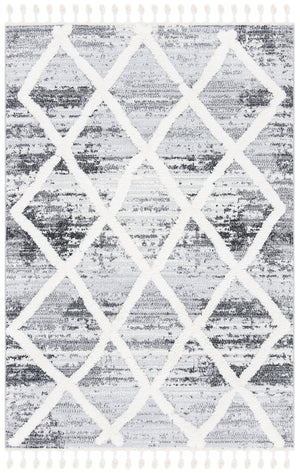Safavieh Moroccan Tassel Shag Rug - Luxurious Power-loomed Design In Timeless Diamond Pattern For Any Room Grey ,Ivory Polypropylene Pile Mts674f-7sq