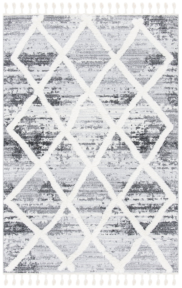 Safavieh Moroccan Tassel Shag Rug - Luxurious Power-loomed Design In Timeless Diamond Pattern For Any Room Grey ,Ivory Polypropylene Pile Mts674f-7sq