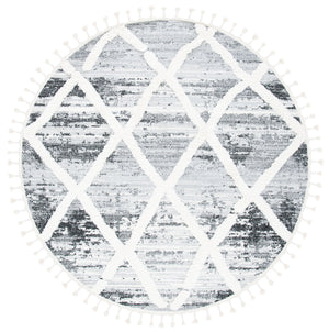 Safavieh Moroccan Tassel Shag Rug - Luxurious Power-loomed Design In Timeless Diamond Pattern For Any Room Grey ,Ivory Polypropylene Pile Mts674f-7sq