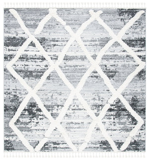 Safavieh Moroccan Tassel Shag Rug - Luxurious Power-loomed Design In Timeless Diamond Pattern For Any Room Grey ,Ivory Polypropylene Pile Mts674f-7sq