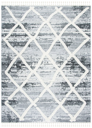 Safavieh Moroccan Tassel Shag Rug - Luxurious Power-loomed Design In Timeless Diamond Pattern For Any Room Grey ,Ivory Polypropylene Pile Mts674f-7sq