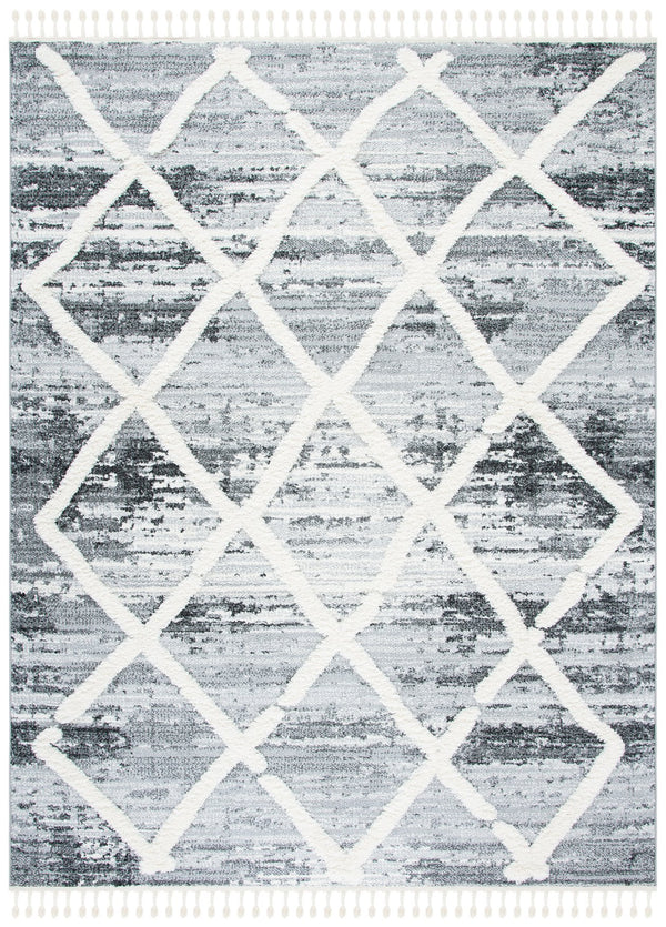 Safavieh Moroccan Tassel Shag Rug - Luxurious Power-loomed Design In Timeless Diamond Pattern For Any Room Grey ,Ivory Polypropylene Pile Mts674f-7sq
