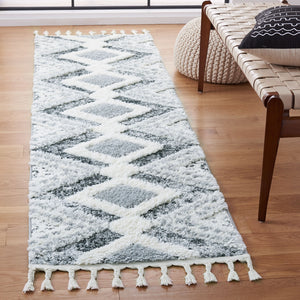 Safavieh Moroccan Tassel Shag Rug - Luxurious Grey And Ivory Design For Elegant Hallways And Living Spaces Grey ,Ivory Polypropylene Pile Mts676f-7r