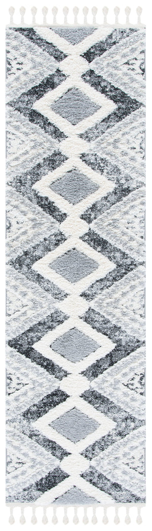 Safavieh Moroccan Tassel Shag Rug - Luxurious Grey And Ivory Design For Elegant Hallways And Living Spaces Grey ,Ivory Polypropylene Pile Mts676f-7r