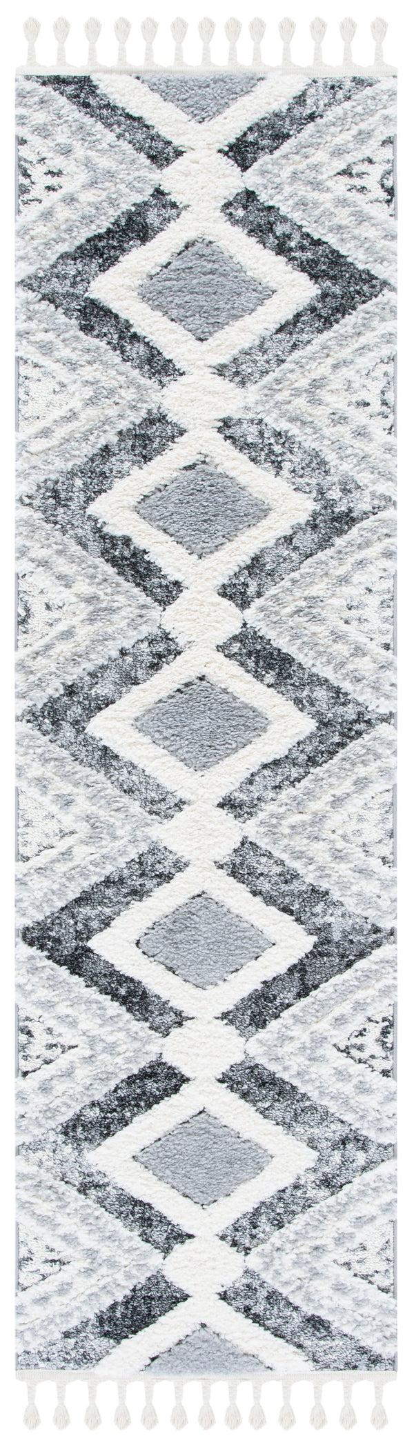 Safavieh Moroccan Tassel Shag Rug - Luxurious Grey And Ivory Design For Elegant Hallways And Living Spaces Grey ,Ivory Polypropylene Pile Mts676f-7r
