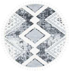 Safavieh Moroccan Tassel Shag Rug - Luxurious Grey And Ivory Design For Elegant Hallways And Living Spaces Grey ,Ivory Polypropylene Pile Mts676f-7r