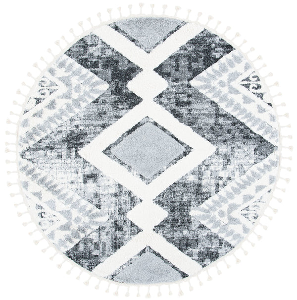 Safavieh Moroccan Tassel Shag Rug - Luxurious Grey And Ivory Design For Elegant Hallways And Living Spaces Grey ,Ivory Polypropylene Pile Mts676f-7r