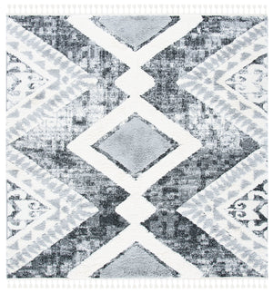 Safavieh Moroccan Tassel Shag Rug - Luxurious Grey And Ivory Design For Elegant Hallways And Living Spaces Grey ,Ivory Polypropylene Pile Mts676f-7r