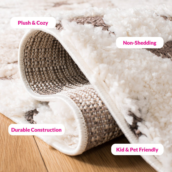 Safavieh Moroccan Area Rug - Luxurious Plush Shag Design With Geometric Pattern For Elegant Home Decor Ivory ,Brown 65% Polypropylene,35% Jute + Poly,Cotton Mts688a-220