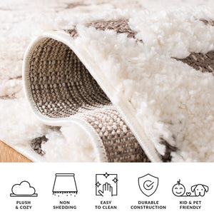 Safavieh Moroccan Area Rug - Luxurious Plush Shag Design With Geometric Pattern For Elegant Home Decor Ivory ,Brown 65% Polypropylene,35% Jute + Poly,Cotton Mts688a-220