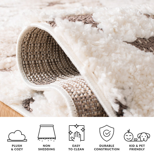 Safavieh Moroccan Area Rug - Luxurious Plush Shag Design With Geometric Pattern For Elegant Home Decor Ivory ,Brown 65% Polypropylene,35% Jute + Poly,Cotton Mts688a-220