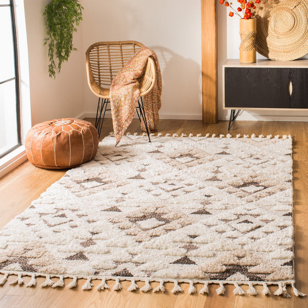 Safavieh Moroccan Area Rug - Luxurious Plush Shag Design With Geometric Pattern For Elegant Home Decor Ivory ,Brown 65% Polypropylene,35% Jute + Poly,Cotton Mts688a-220