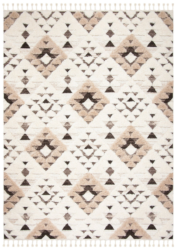 Safavieh Moroccan Area Rug - Luxurious Plush Shag Design With Geometric Pattern For Elegant Home Decor Ivory ,Brown 65% Polypropylene,35% Jute + Poly,Cotton Mts688a-220
