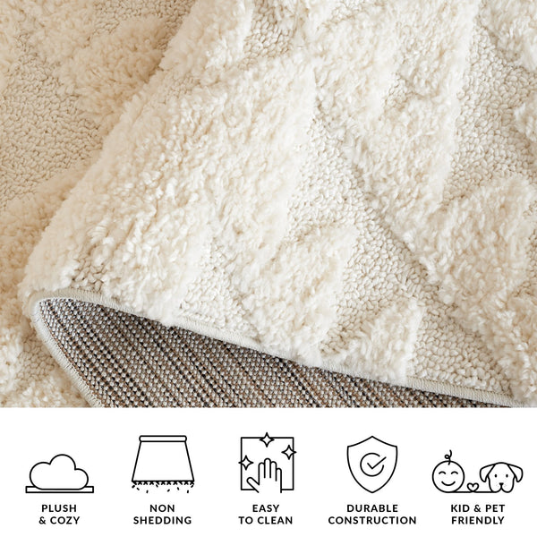 Safavieh Moroccan Area Rug - Luxurious Plush Shag Design With Geometric Pattern For Elegant Home Decor Ivory 65% Polypropylene,35% Jute + Poly,Cotton Mts688c-5r