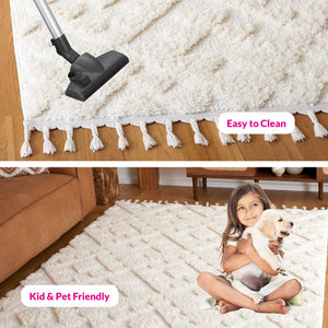 Safavieh Moroccan Area Rug - Luxurious Plush Shag Design With Geometric Pattern For Elegant Home Decor Ivory 65% Polypropylene,35% Jute + Poly,Cotton Mts688c-5r