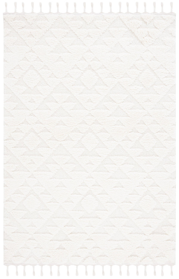 Safavieh Moroccan Area Rug - Luxurious Plush Shag Design With Geometric Pattern For Elegant Home Decor Ivory 65% Polypropylene,35% Jute + Poly,Cotton Mts688c-5r