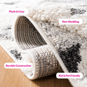 Safavieh Moroccan Area Rug - Luxurious Plush Shag Design With Geometric Pattern For Elegant Home Decor Ivory ,Grey 65% Polypropylene,35% Jute + Poly,Cotton Mts688f-12r