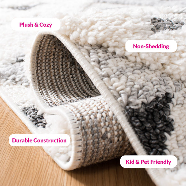 Safavieh Moroccan Area Rug - Luxurious Plush Shag Design With Geometric Pattern For Elegant Home Decor Ivory ,Grey 65% Polypropylene,35% Jute + Poly,Cotton Mts688f-12r