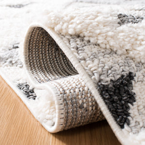 Safavieh Moroccan Area Rug - Luxurious Plush Shag Design With Geometric Pattern For Elegant Home Decor Ivory ,Grey 65% Polypropylene,35% Jute + Poly,Cotton Mts688f-12r