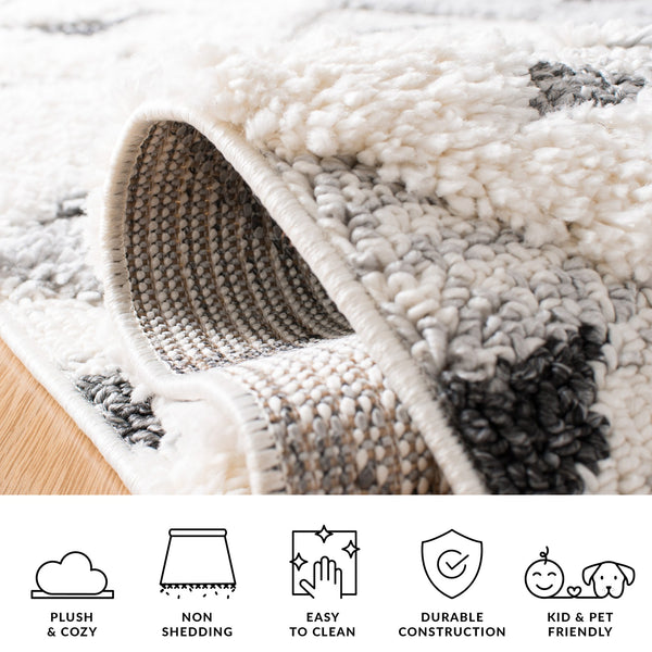 Safavieh Moroccan Area Rug - Luxurious Plush Shag Design With Geometric Pattern For Elegant Home Decor Ivory ,Grey 65% Polypropylene,35% Jute + Poly,Cotton Mts688f-12r