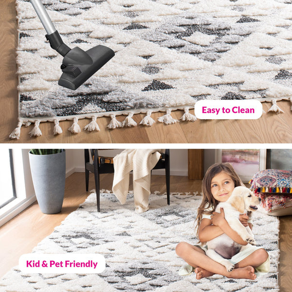 Safavieh Moroccan Area Rug - Luxurious Plush Shag Design With Geometric Pattern For Elegant Home Decor Ivory ,Grey 65% Polypropylene,35% Jute + Poly,Cotton Mts688f-12r