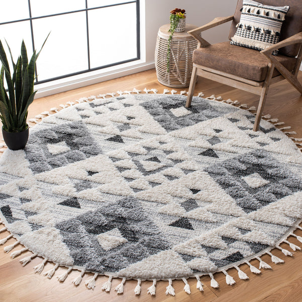 Safavieh Moroccan Area Rug - Luxurious Plush Shag Design With Geometric Pattern For Elegant Home Decor Ivory ,Grey 65% Polypropylene,35% Jute + Poly,Cotton Mts688f-12r