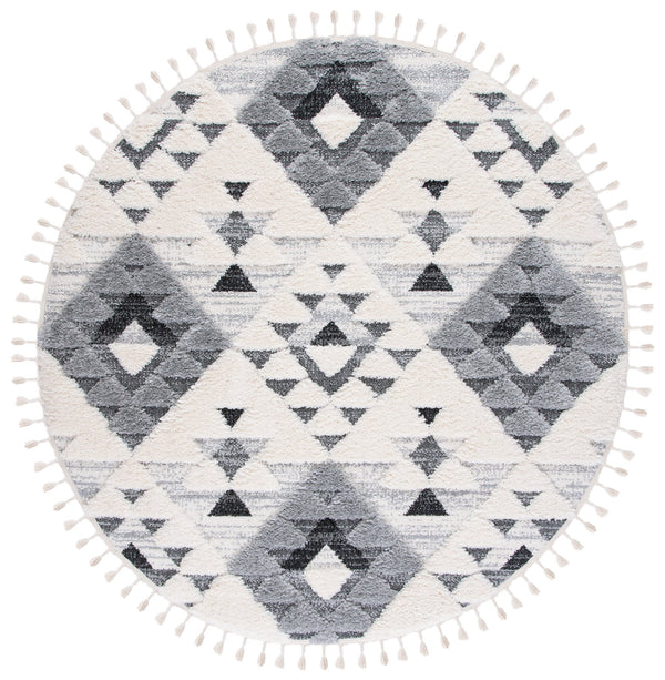 Safavieh Moroccan Area Rug - Luxurious Plush Shag Design With Geometric Pattern For Elegant Home Decor Ivory ,Grey 65% Polypropylene,35% Jute + Poly,Cotton Mts688f-12r