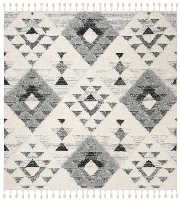 Safavieh Moroccan Area Rug - Luxurious Plush Shag Design With Geometric Pattern For Elegant Home Decor Ivory ,Grey 65% Polypropylene,35% Jute + Poly,Cotton Mts688f-12r