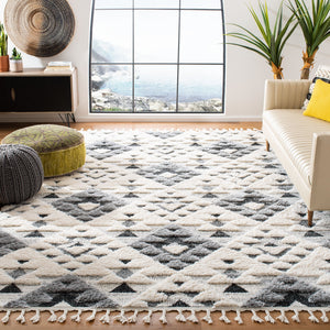 Safavieh Moroccan Area Rug - Luxurious Plush Shag Design With Geometric Pattern For Elegant Home Decor Ivory ,Grey 65% Polypropylene,35% Jute + Poly,Cotton Mts688f-12r