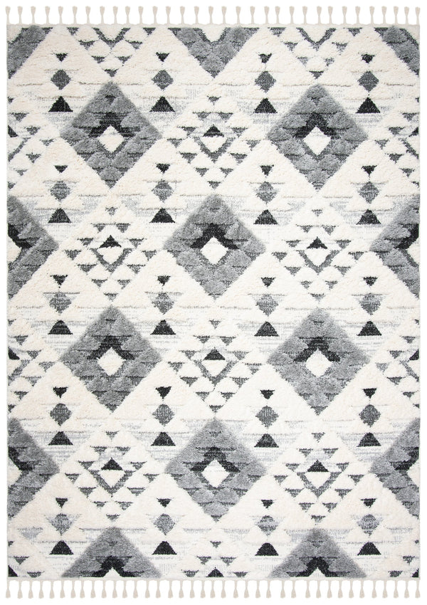 Safavieh Moroccan Area Rug - Luxurious Plush Shag Design With Geometric Pattern For Elegant Home Decor Ivory ,Grey 65% Polypropylene,35% Jute + Poly,Cotton Mts688f-12r
