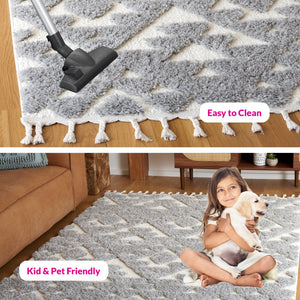 Safavieh Moroccan Tassel Shag Rug - Elegant Bohemian Design For Cozy Home Decor - Turkish Quality Craftsmanship Grey ,Ivory 65% Polypropylene,35% Jute + Poly,Cotton Mts688g-210