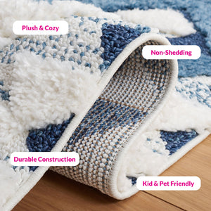 Safavieh Moroccan Area Rug - Luxurious Plush Shag Design With Geometric Pattern For Elegant Home Decor Blue ,Ivory 65% Polypropylene,35% Jute + Poly,Cotton Mts688m-4