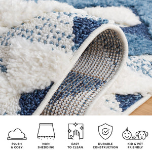 Safavieh Moroccan Area Rug - Luxurious Plush Shag Design With Geometric Pattern For Elegant Home Decor Blue ,Ivory 65% Polypropylene,35% Jute + Poly,Cotton Mts688m-4