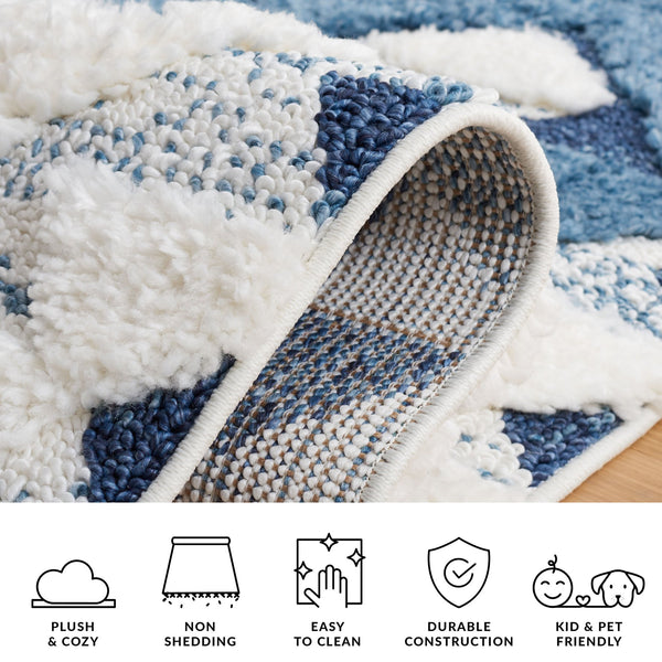 Safavieh Moroccan Area Rug - Luxurious Plush Shag Design With Geometric Pattern For Elegant Home Decor Blue ,Ivory 65% Polypropylene,35% Jute + Poly,Cotton Mts688m-4