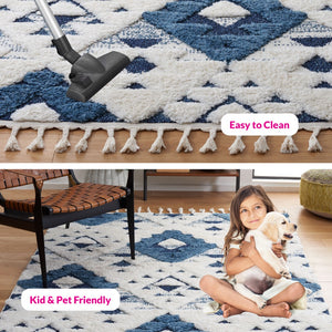 Safavieh Moroccan Tassel Shag Rug - Elegant Bohemian Design For Cozy Home Decor - Turkish Quality Craftsmanship Blue ,Ivory 65% Polypropylene,35% Jute + Poly,Cotton Mts688m-10r