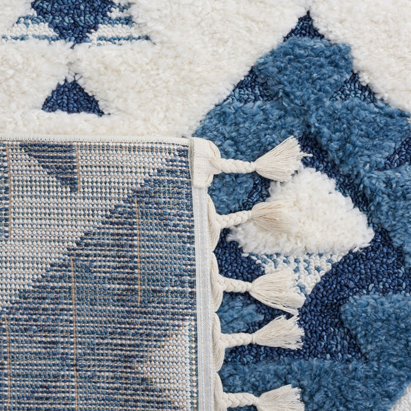 Safavieh Moroccan Tassel Shag 688 Power Loomed Shag & Flokati Rug Blue / Ivory 3' x 3' Square