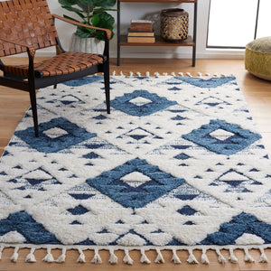 Safavieh Moroccan Tassel Shag 688 Power Loomed Polypropylene Pile Shag & Flokati Rug Blue / Ivory MTS688M-8SQ