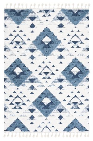 Safavieh Moroccan Area Rug - Luxurious Plush Shag Design With Geometric Pattern For Elegant Home Decor Blue ,Ivory 65% Polypropylene,35% Jute + Poly,Cotton Mts688m-4