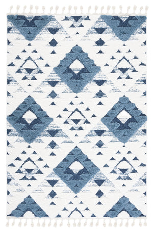 Safavieh Moroccan Handloom Tassel Shag Runner 2'3" X16' Blue Ivory Geometric Boho 2" Pile Durable Care MTS688M-216