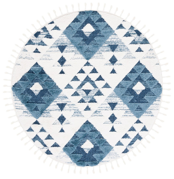 Safavieh Moroccan Tassel Shag 688 Power Loomed Polypropylene Pile Shag & Flokati Rug Blue / Ivory MTS688M-8SQ