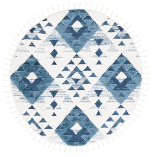 Safavieh Moroccan Handloom Tassel Shag Runner 2'3" X16' Blue Ivory Geometric Boho 2" Pile Durable Care MTS688M-216