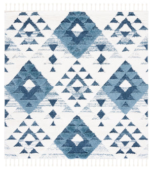 Safavieh Moroccan Area Rug - Luxurious Plush Shag Design With Geometric Pattern For Elegant Home Decor Blue ,Ivory 65% Polypropylene,35% Jute + Poly,Cotton Mts688m-4