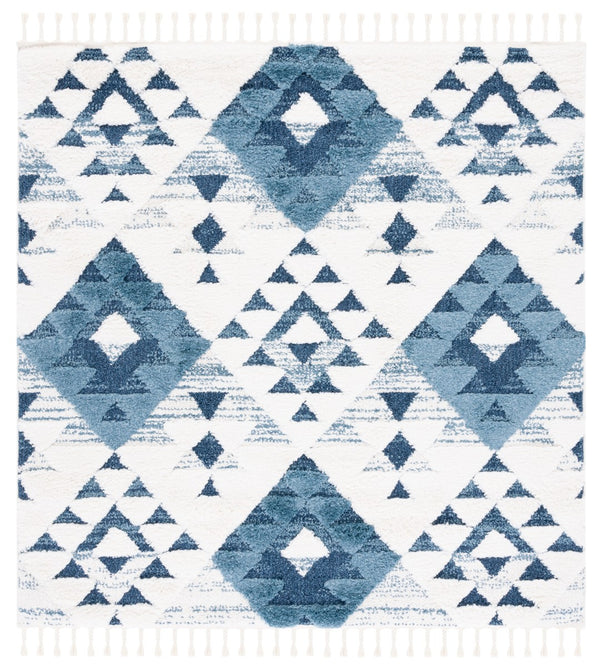 Safavieh Moroccan Tassel Shag Rug - Elegant Bohemian Design For Cozy Home Decor - Turkish Quality Craftsmanship Blue ,Ivory 65% Polypropylene,35% Jute + Poly,Cotton Mts688m-10r