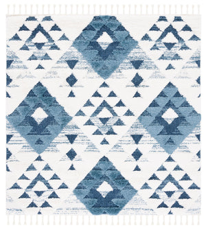 Safavieh Moroccan Handloom Tassel Shag Runner 2'3" X16' Blue Ivory Geometric Boho 2" Pile Durable Care MTS688M-216