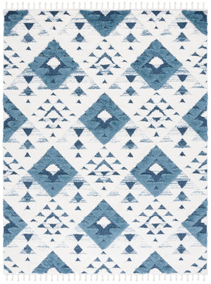 Safavieh Moroccan Area Rug - Luxurious Plush Shag Design With Geometric Pattern For Elegant Home Decor Blue ,Ivory 65% Polypropylene,35% Jute + Poly,Cotton Mts688m-4