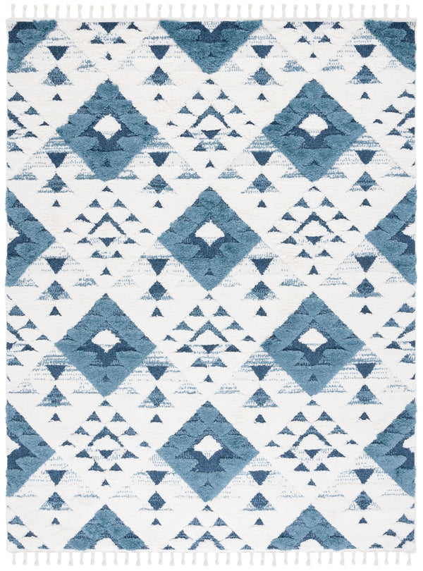 Safavieh Moroccan Area Rug - Luxurious Plush Shag Design With Geometric Pattern For Elegant Home Decor Blue ,Ivory 65% Polypropylene,35% Jute + Poly,Cotton Mts688m-4