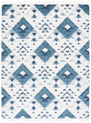 Safavieh Moroccan Tassel Shag Rug - Elegant Bohemian Design For Cozy Home Decor - Turkish Quality Craftsmanship Blue ,Ivory 65% Polypropylene,35% Jute + Poly,Cotton Mts688m-10r