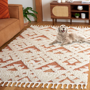 Safavieh Moroccan Tassel Shag 688 Power Loomed Polypropylene Pile Shag & Flokati Rug Ivory / Brick Rust MTS688P-7SQ