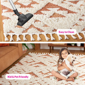 Safavieh Moroccan Tassel Shag Rug - Elegant Bohemian Design For Cozy Home Decor - Turkish Quality Craftsmanship Ivory ,Brick Rust 65% Polypropylene,35% Jute + Poly,Cotton Mts688p-3r