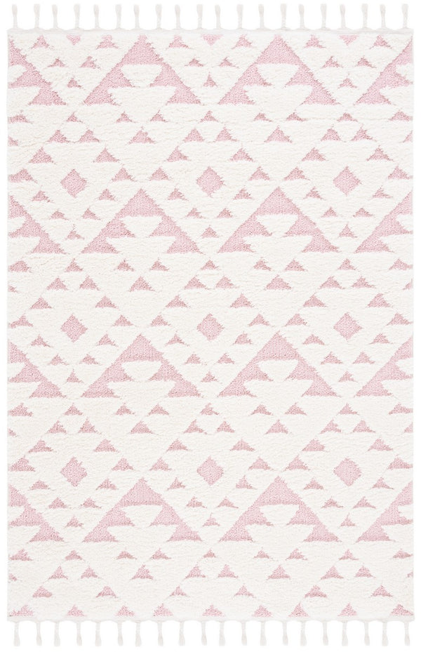 Safavieh Moroccan Tassel Shag 688 Power Loomed Polypropylene Pile Shag & Flokati Rug Ivory / Pink MTS688U-7SQ
